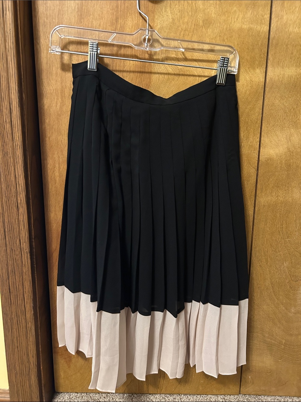Ann Taylor Black Pleated A-Line Skirt with Cream Hem